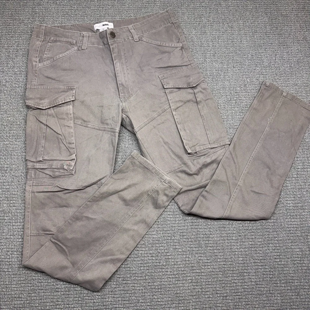 Fashion Nova Men Grey Cargo Pants Slim Tapered Multi Pocket Utility 34 Cotton